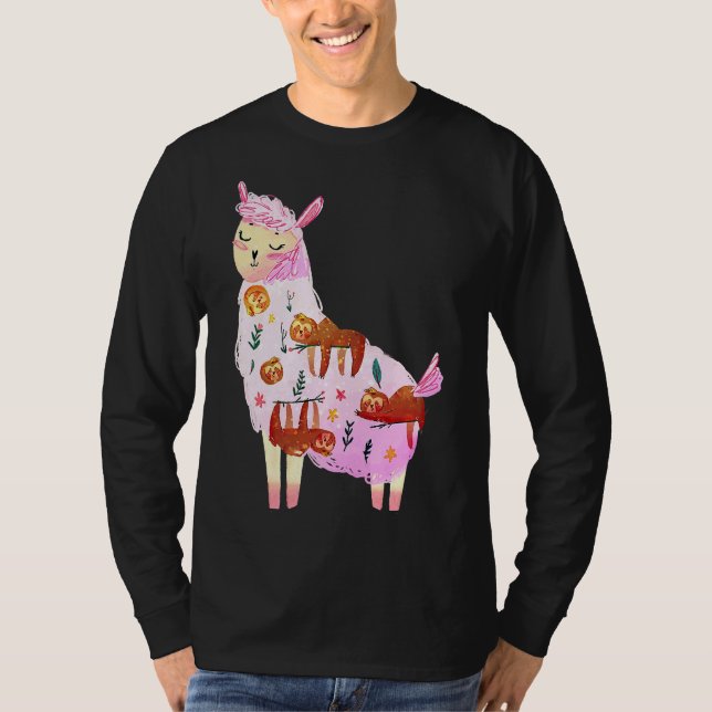 Funny Animal Llama Sloth Niedlich T-Shirt (Vorderseite)