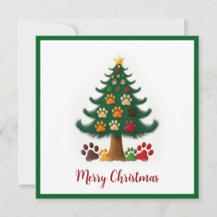 Funny Animal Paws Green Moderner Weihnachtsbaum Feiertagskarte