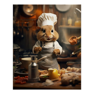 Funny Animal Poster Köche Squirrel Cooking Poster