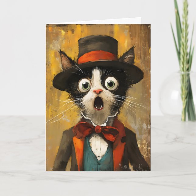 Funny Animal Shock Cat Feiertagskarte (Vorderseite)