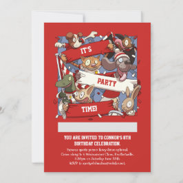 Funny Animal Sports Fans Scarf Waving Cartoon Einladung