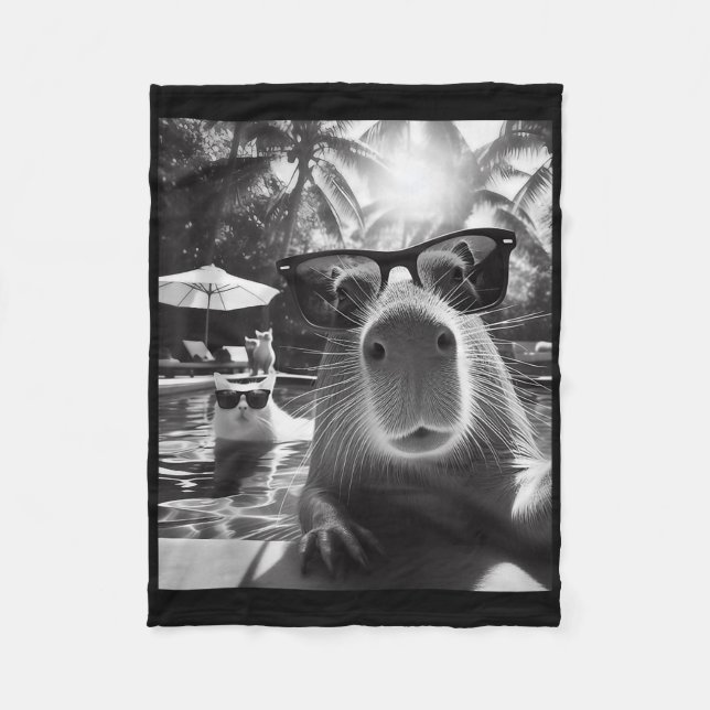 Funny Animal Swimming Pool Capybara Selfie mit Ca Fleecedecke (Vorderseite)