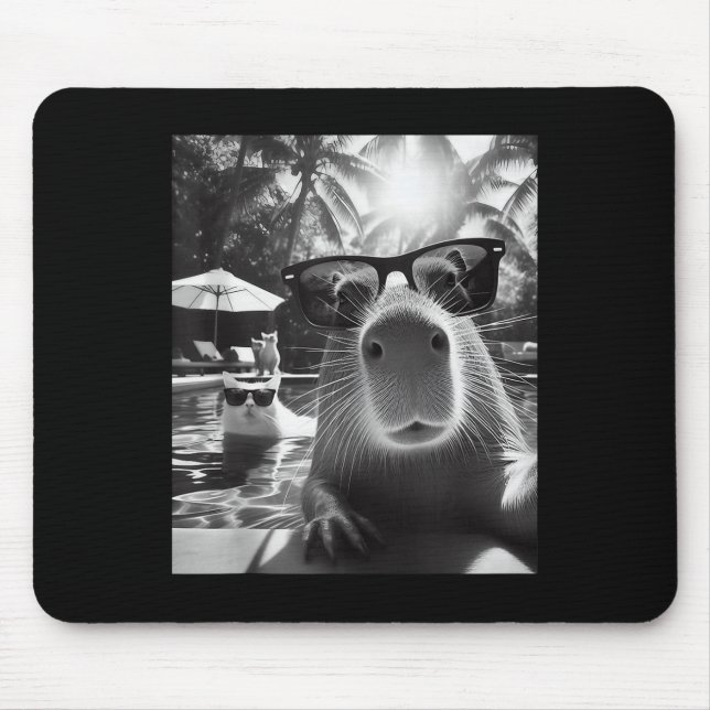 Funny Animal Swimming Pool Capybara Selfie mit Ca Mousepad (Vorne)