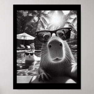 Funny Animal Swimming Pool Capybara Selfie mit Ca Poster