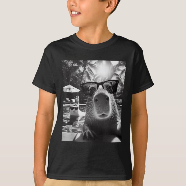 Funny Animal Swimming Pool Capybara Selfie mit Ca T-Shirt (Vorderseite)