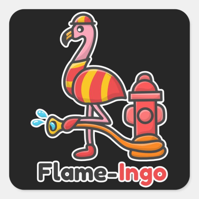 Funny Animals Fire Department Flamingo Quadratischer Aufkleber (Vorderseite)