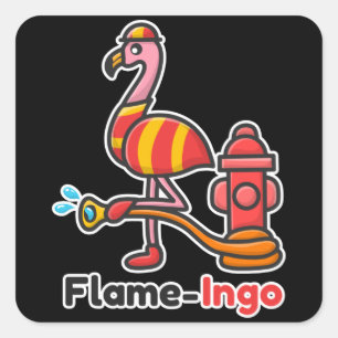 Funny Animals Fire Department Flamingo Quadratischer Aufkleber