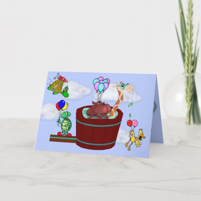 Funny Animals Flying on "Just Weil" "Hi" Card Karte (Vorderseite)