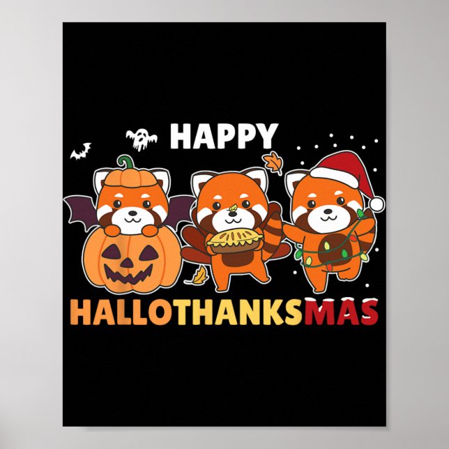 Funny Animals For The Holidays Red Panda Christmas Poster (Vorne)