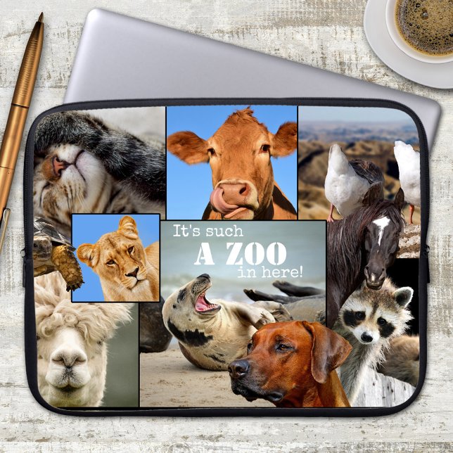 Funny Animals Zoo Laptop Sleeve (Laptop sleeve featuring a collage of funny and cute animals)