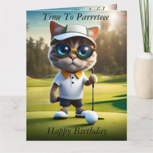 Funny Animated Cat Golf Player, Geburtstagskarte Karte
