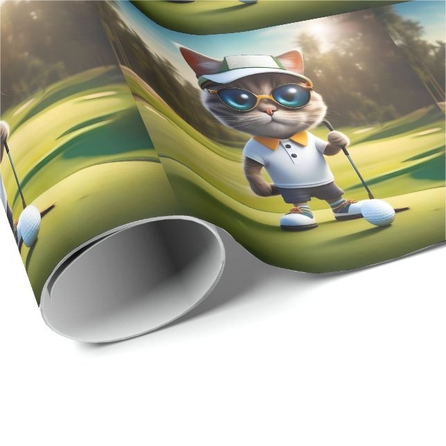 Funny Animated Cat Golf Player, Geschenkpapier (Rolleneckpunkt)