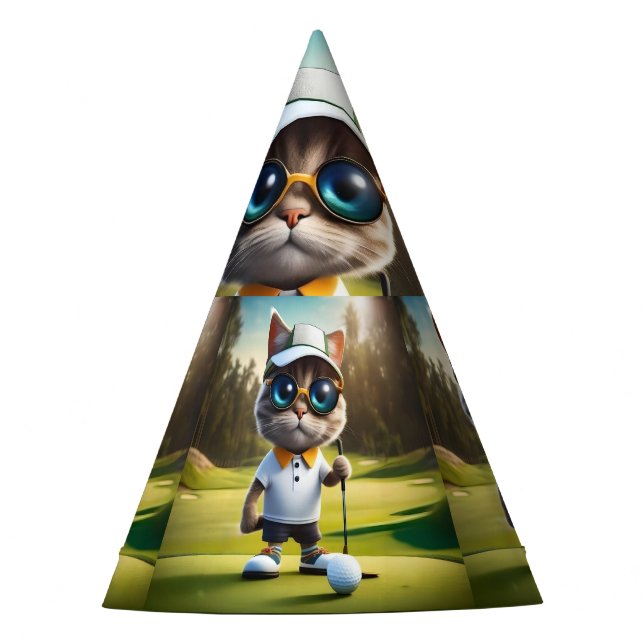 Funny Animated Cat Golf Player, Partyhütchen (Vorderseite)