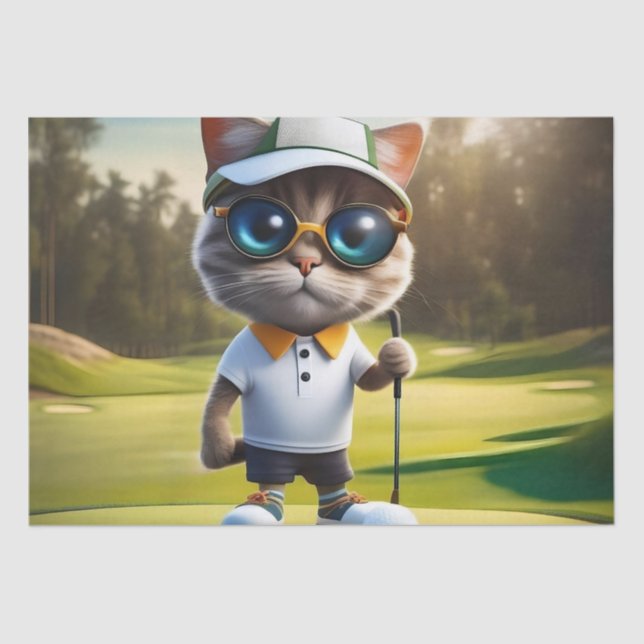 Funny Animated Cat Golf Player, Seidenpapier (Vorderseite)