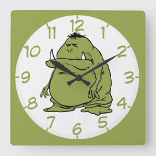 Funny Animated Green Troll Ogre Cartoon Quadratische Wanduhr