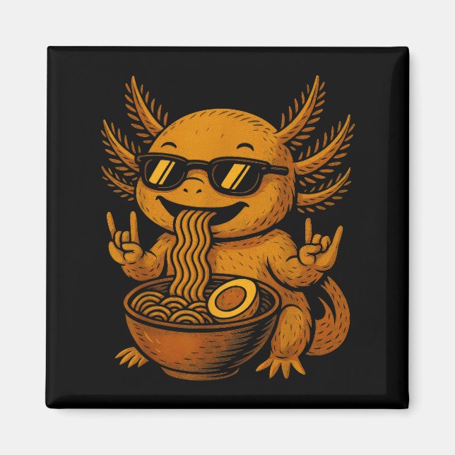 Funny Anime Kawaii Axolotl Eating Ramen Graphic Te Magnet (Vorne)