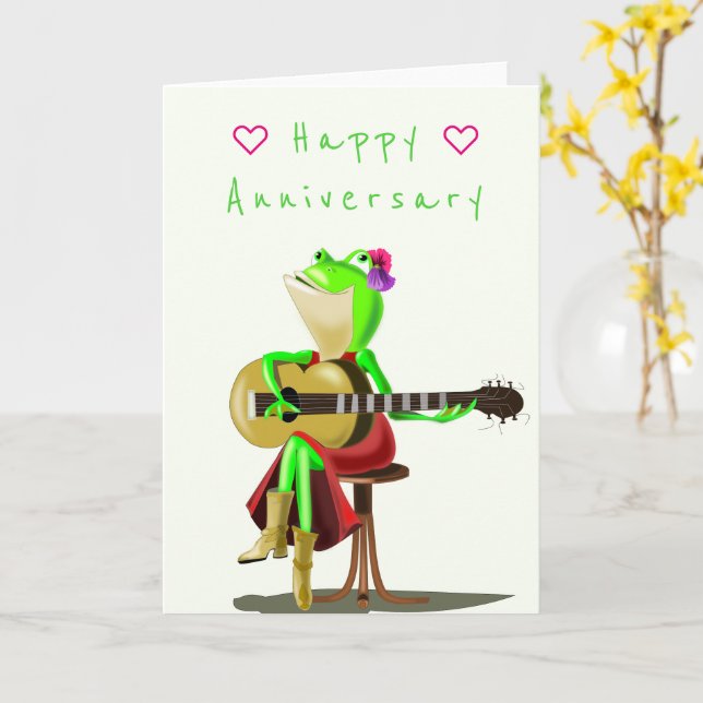 Funny Anniversary Card Happy Frog Guitar Player Karte (Gelbe Blume)