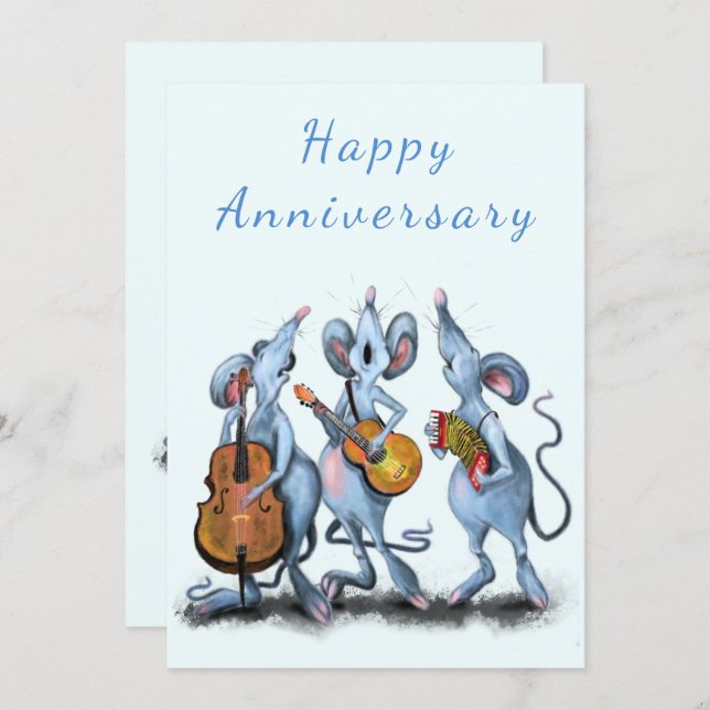 Funny Anniversary Card Mouse Music Band (Vorne/Hinten)