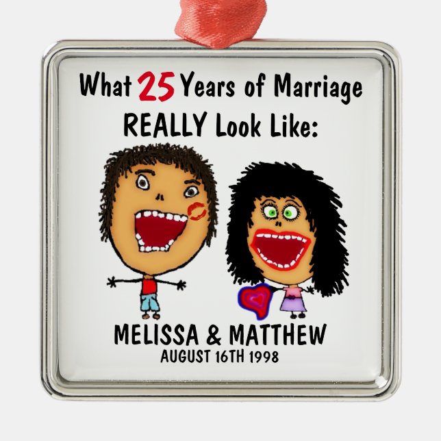 Funny Anniversary Zitat zum Cartoon Ornament Aus Metall (Vorne)