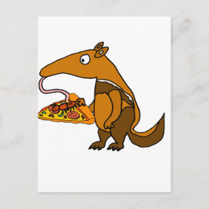 Funny Anteater isst Pizza Cartoon Postkarte