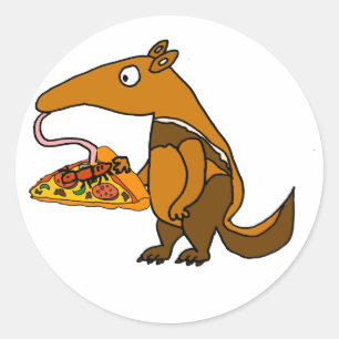 Funny Anteater isst Pizza Cartoon Runder Aufkleber