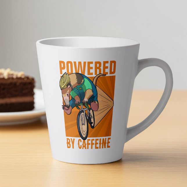 Funny Anteater Powered by Coffein Cyclist Cartoon Milchtasse (Von Creator hochgeladen)