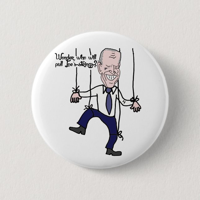 Funny Anti Joe Biden Puppet Politischer Cartoon Button (Vorderseite)