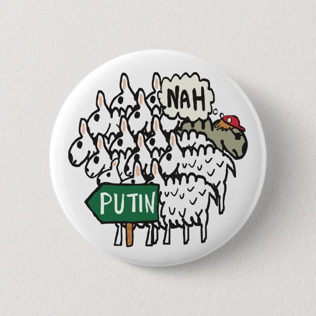 Funny Anti Putin Sheep Button (Vorderseite)