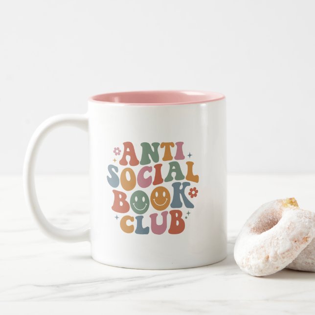 Funny Anti Social Book Club Buchliebhaber Retro Zweifarbige Tasse (Mit Donut)