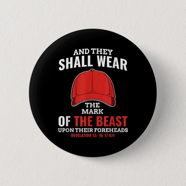 Funny Anti Trump Mark der Bestie Red Hat Button (Vorderseite)