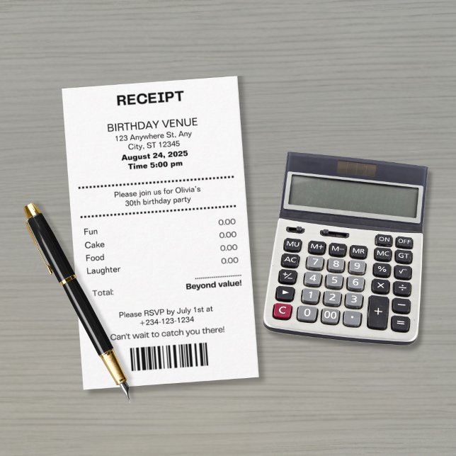 Funny, any age receipt theme Birthday invitation Begleitkarte (Von Creator hochgeladen)