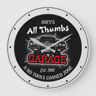 Funny Any Name All Thumbs Garage Retro Car Date  Große Wanduhr