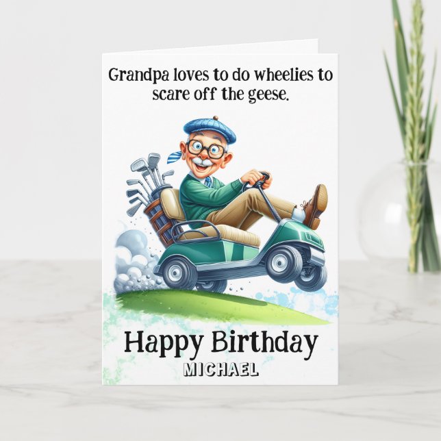 *~* Funny AP94 Older Golf Cart Man Birthday Card Dankeskarte (Vorderseite)