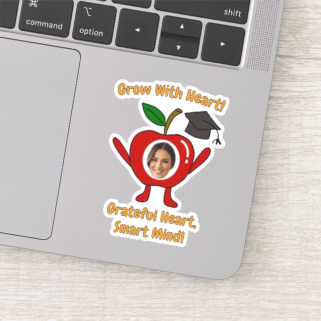 Funny Apple Custom Photo Grateful Heart Smart Mind Aufkleber (Detail)