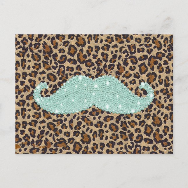 Funny Aquamarin Green Blly Mustache und Animal Pri Postkarte (Vorderseite)