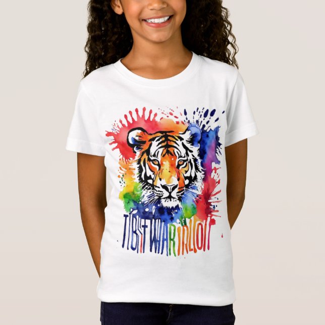 Funny Aquarell bunter Tiger T-Shirt (Vorderseite)