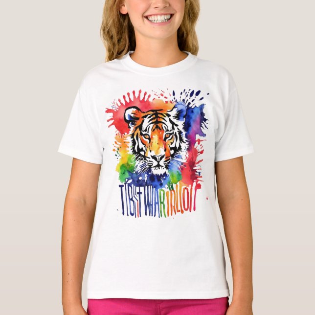 Funny Aquarell bunter Tiger T-Shirt (Vorderseite)