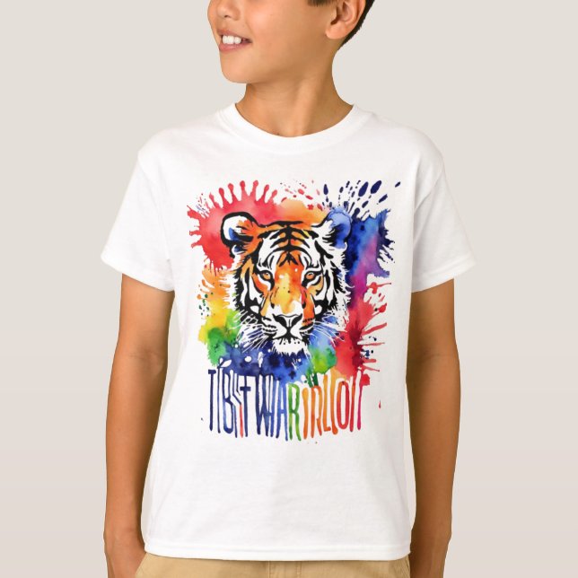 Funny Aquarell bunter Tiger T-Shirt (Vorderseite)