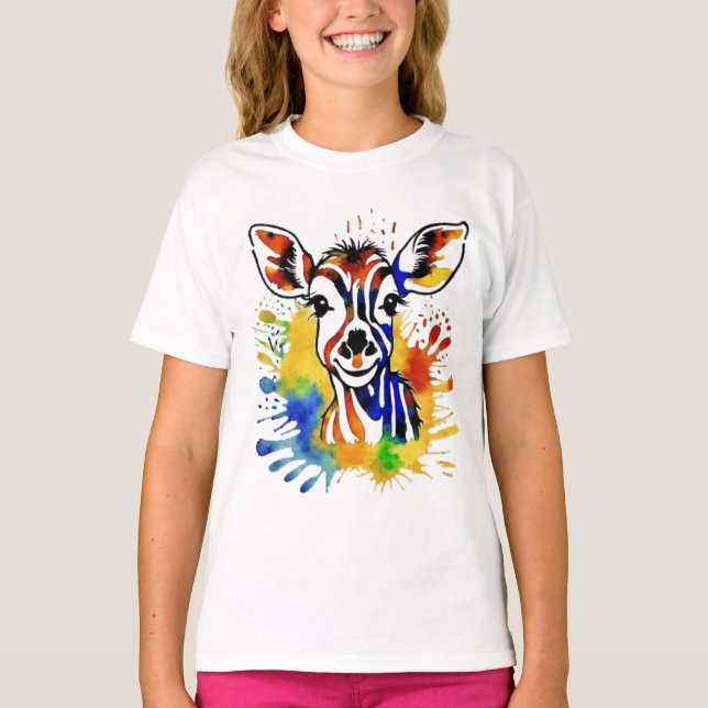 Funny Aquarell farbige Antilope T-Shirt (Vorderseite)