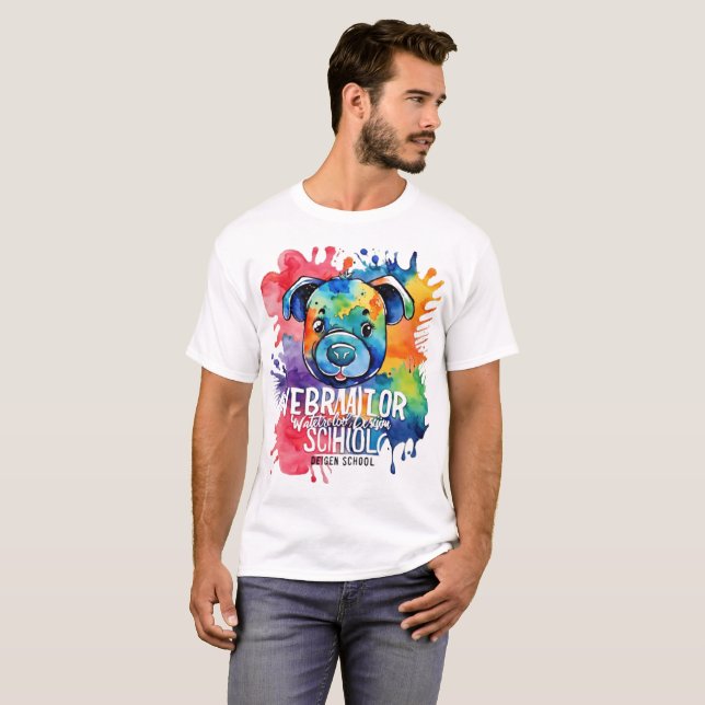 Funny Aquarell farbiger Hund T-Shirt (Vorne ganz)