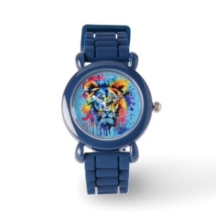 Funny Aquarell farbiger Löwe Armbanduhr