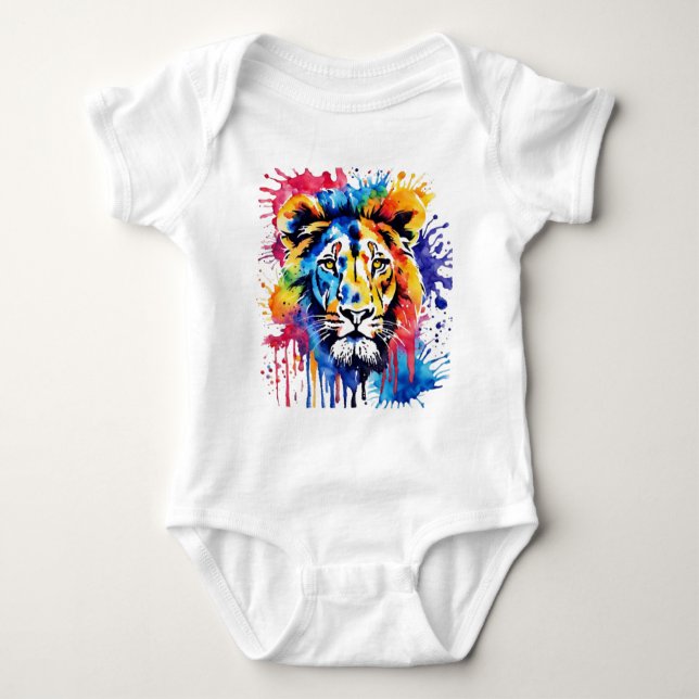 Funny Aquarell farbiger Löwe Baby Strampler (Vorderseite)