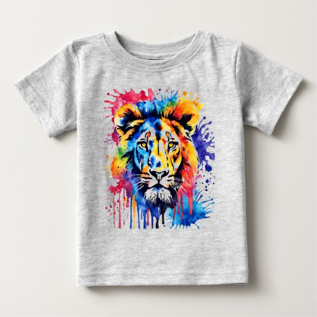 Funny Aquarell farbiger Löwe Baby T-shirt (Vorderseite)