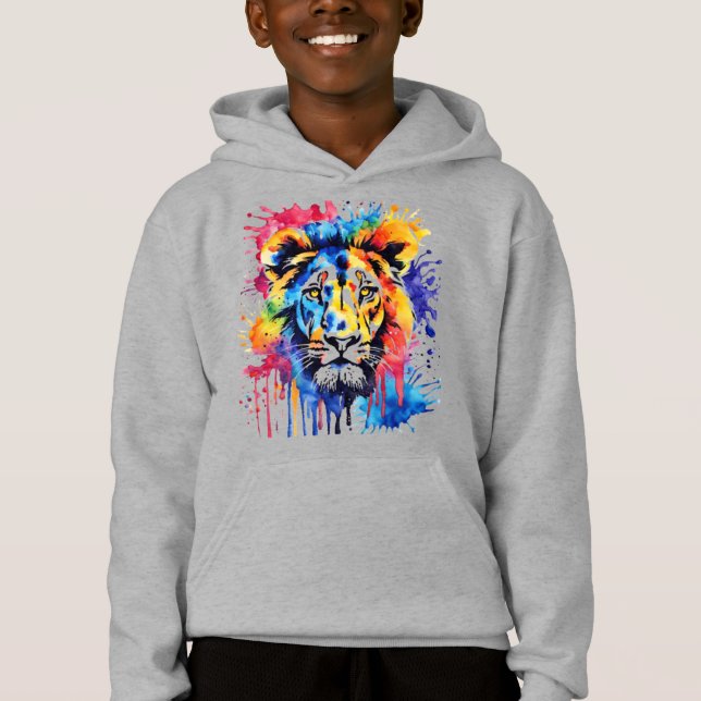 Funny Aquarell farbiger Löwe Hoodie (Vorderseite)
