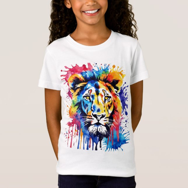 Funny Aquarell farbiger Löwe T-Shirt (Vorderseite)
