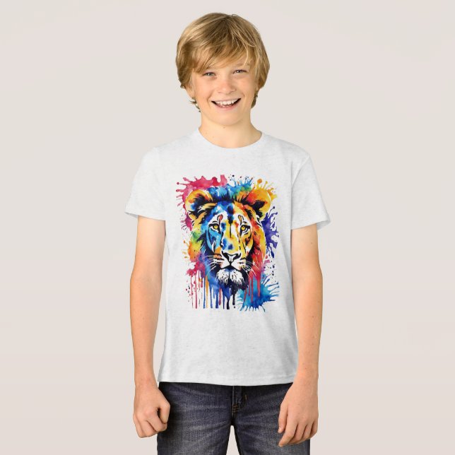 Funny Aquarell farbiger Löwe Tri-Blend Shirt (Vorderseite voll)