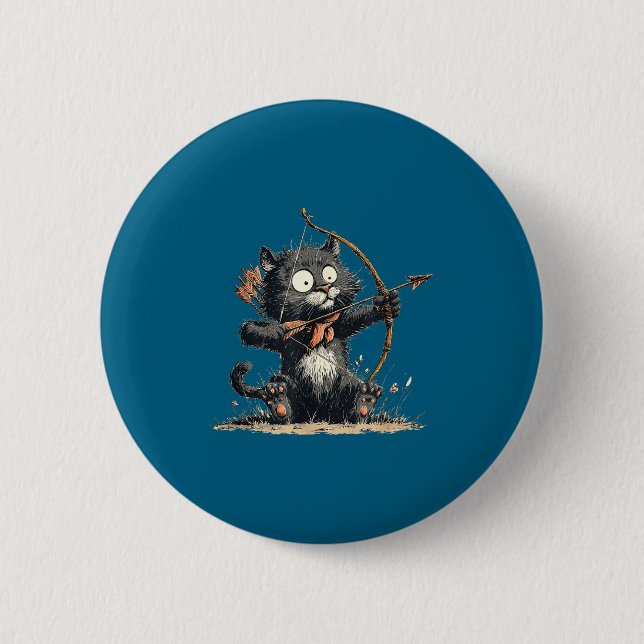 Funny Archer Cat With Bow And Arrow Graphic Costum Button (Vorderseite)