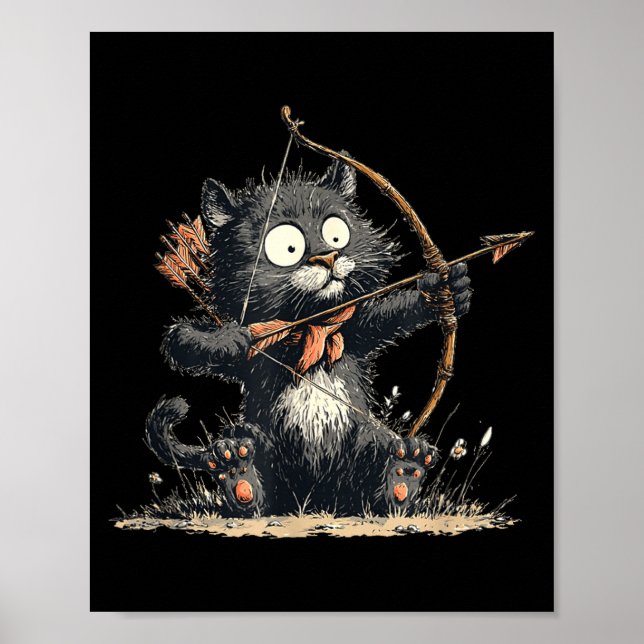 Funny Archer Cat With Bow And Arrow Graphic Costum Poster (Vorne)