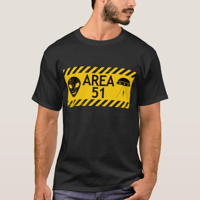 Funny Area 51 Alien Warning Sign Design Humor Tee  (Vorderseite)