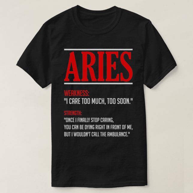 Funny Aries Facts Saying Astrology Horoscope Birth T-Shirt (Design vorne)